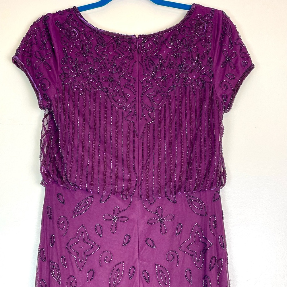 ADRIANNA PAPELL Womens Sequined Long Evening Gown Purple Size 8